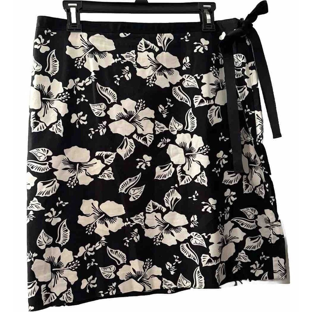 Casual Corner Skirt A Line Tropical Floral Black White Stretch Beachy Women's 14